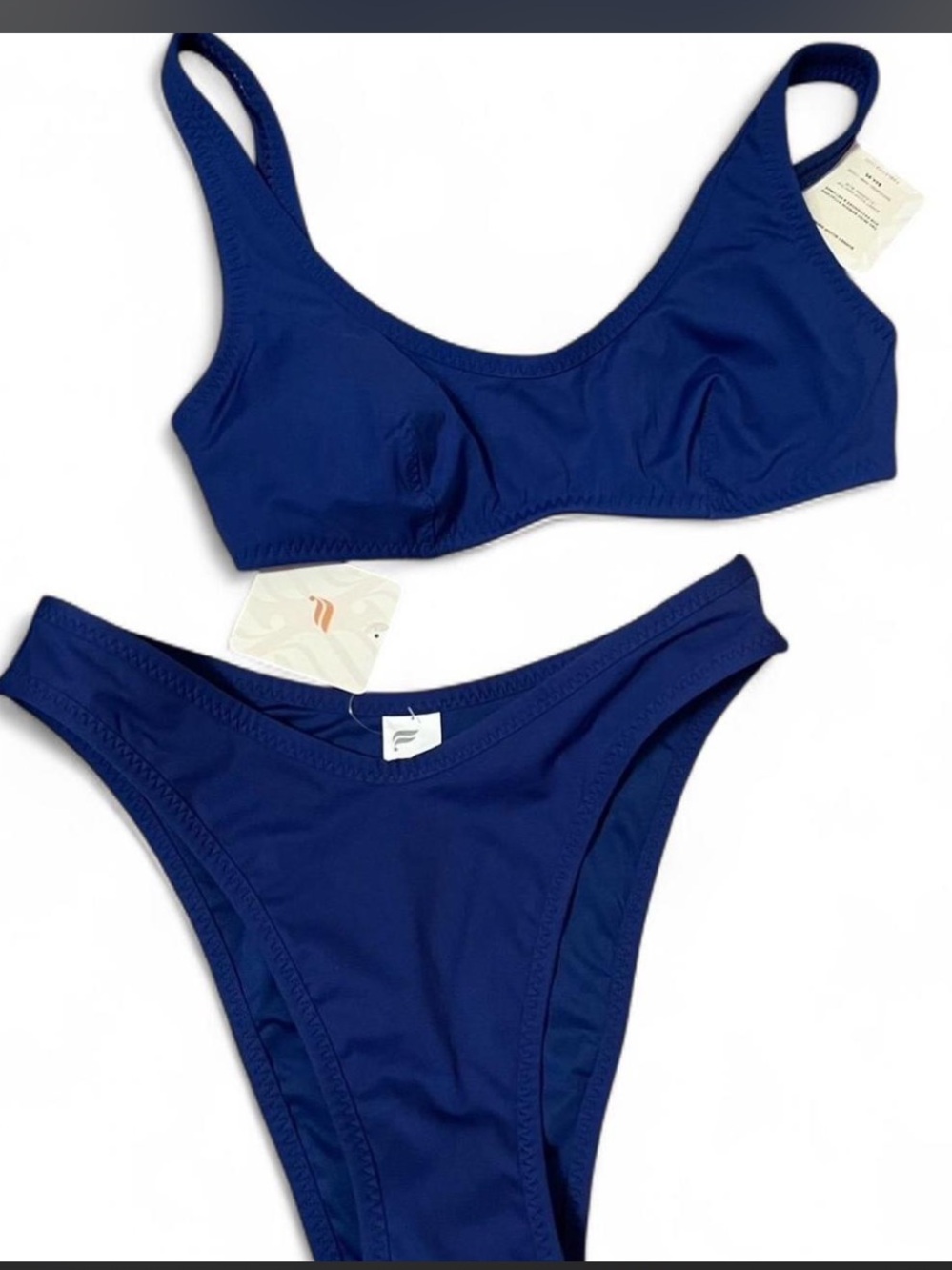 Classic Fabletics Navy Bikini Set - Scoop Top & High-Cut Bottom XS